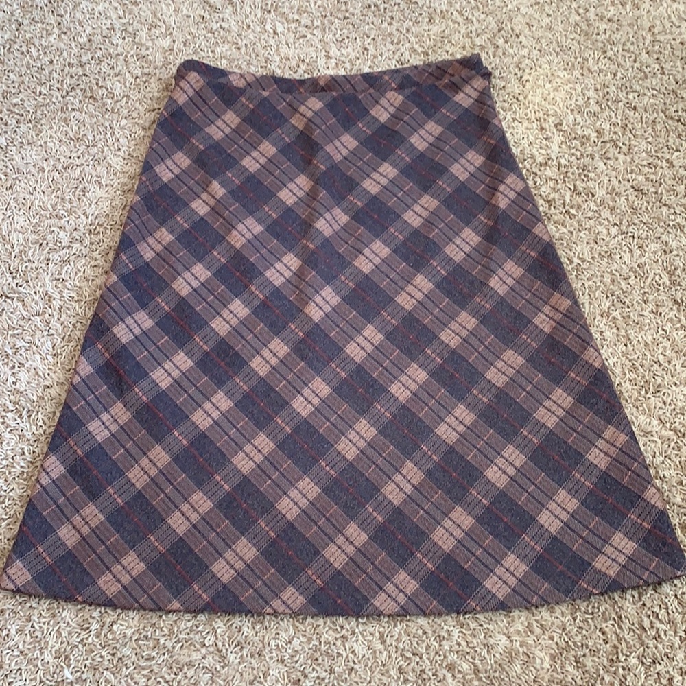 Vintage Retro Plaid Skirt S M brown tan orange